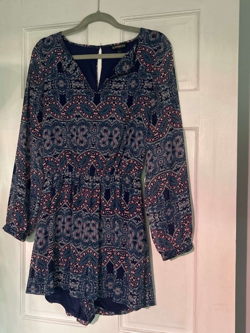 Express Navy and Pink Paisley Long-Sleeve Romper